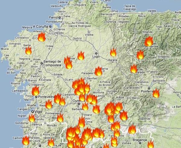 Resultado de imagen de cuantos focos incendio forestal galicia